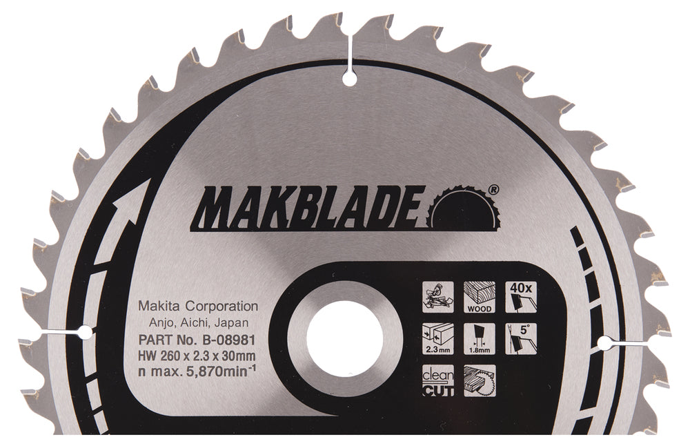 T.C.T saw blade 260X2.3X30mm 5° T40 B-08981