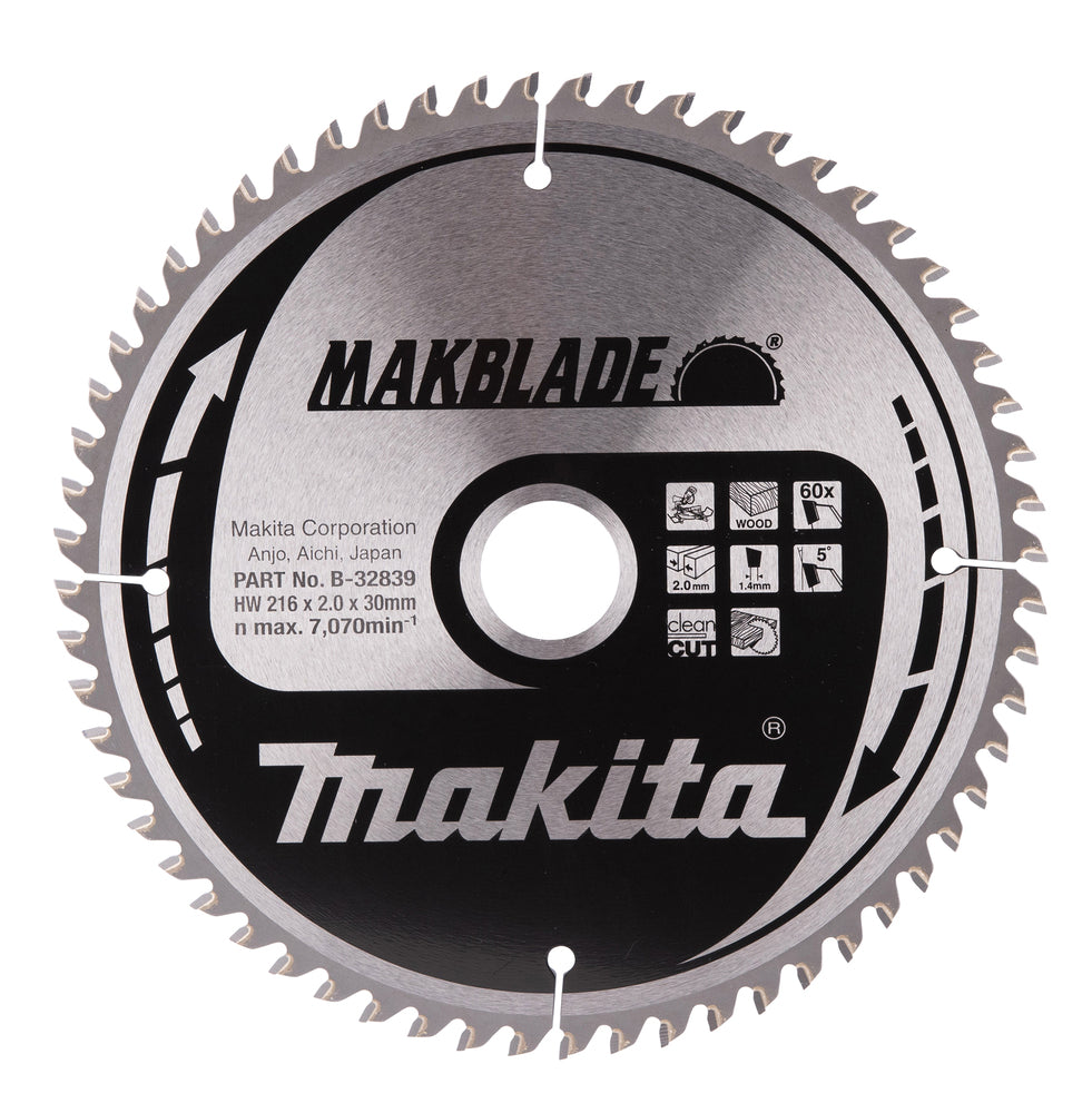 T.C.T. saw blade 216X2X30mm 5° T60 B-32839