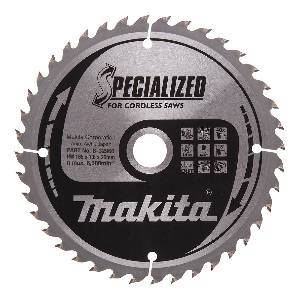 T.C.T. saw blade 165X1.6X20mm 18° T40 B-32960