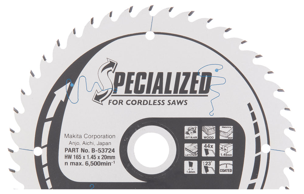 T.C.T. saw blade 165 × 1.45 × 20 mm, 23°, T44, B-53724