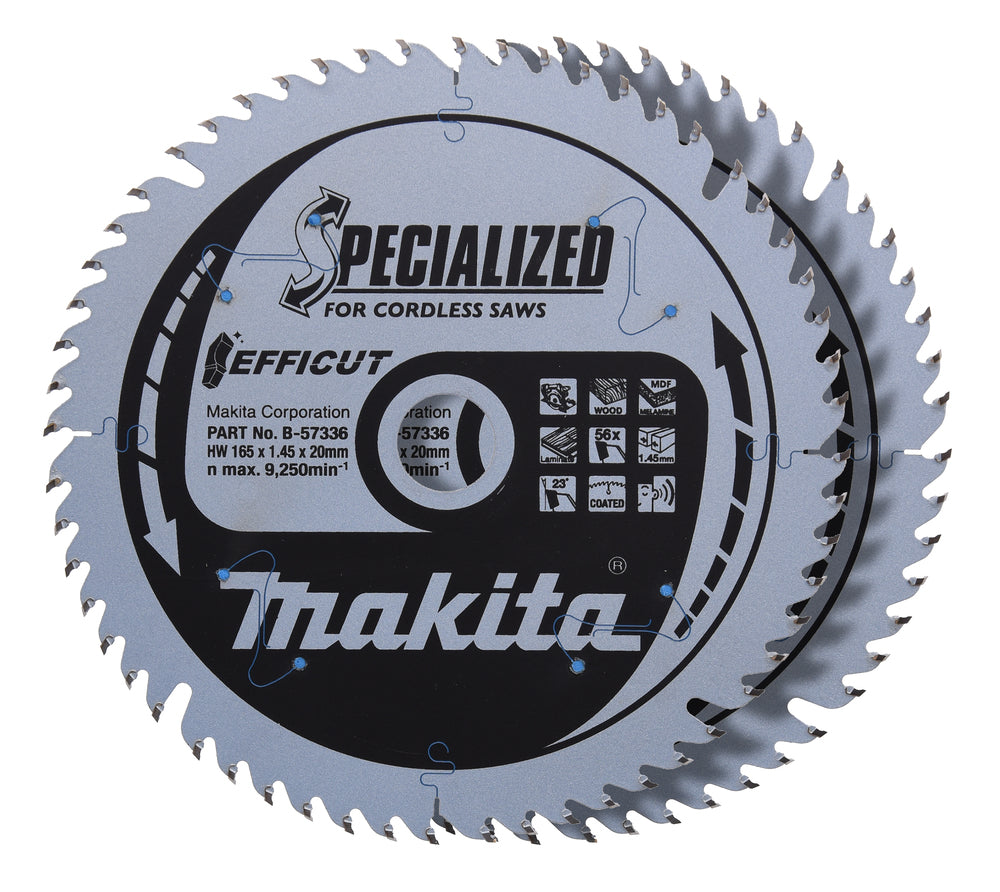 "T.C.T hammastega saeketas Puit/MDF/ laminaat 165X1.45X20mm 23° T56 EFFICUT 2 tk." B-57336-2