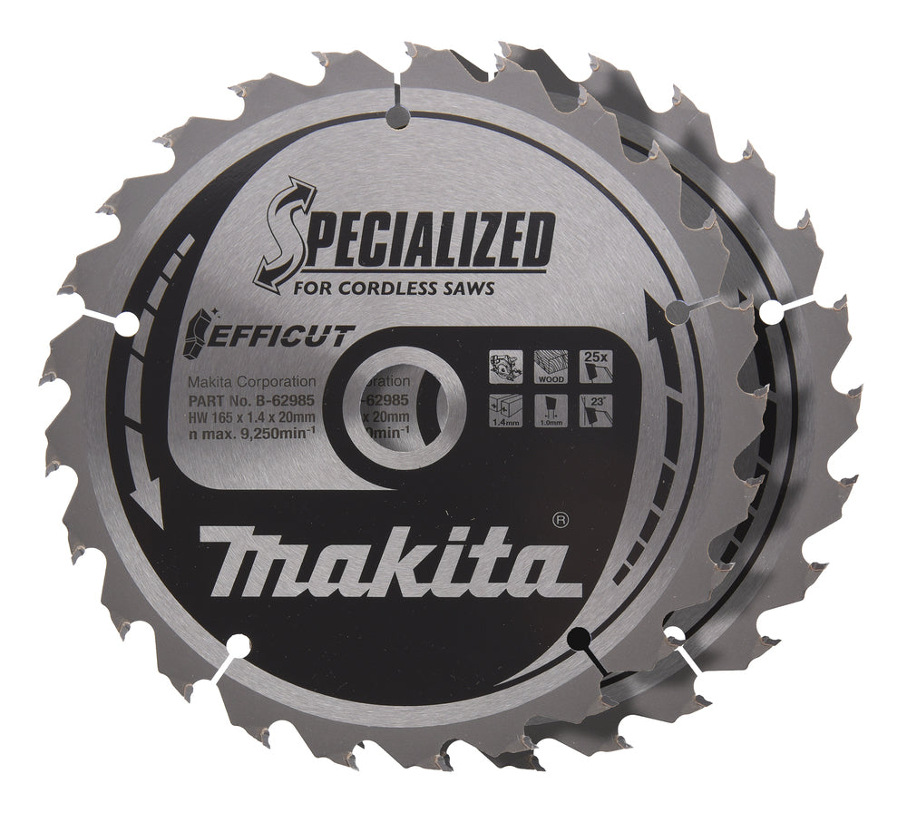 T.C.T. saw blade for wood cutting 165X1.4X20mm 23° T25 EFFICUT 2 pcs. B-62985-2