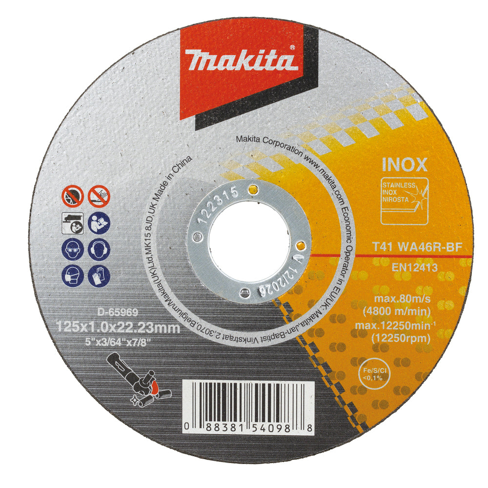 Cutting disc 125x1.0mm, WA46R-BF, stainless steel/metal 12pcs/pk D-65969-12