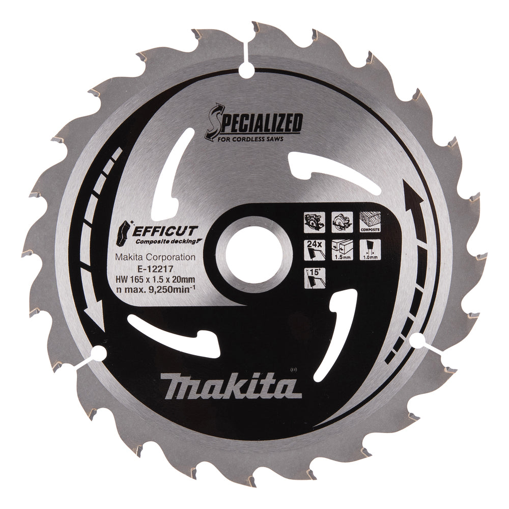 TCT saw blade for composite material, 165X1.5X20mm 15° T24 EFFICUT E-12217